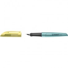 Penna stilografica Stabilo Flow Cosmetic - 0,5 mm - inchiostro blu - fusto giallo/azzurro metallizzato - 5072/5-41