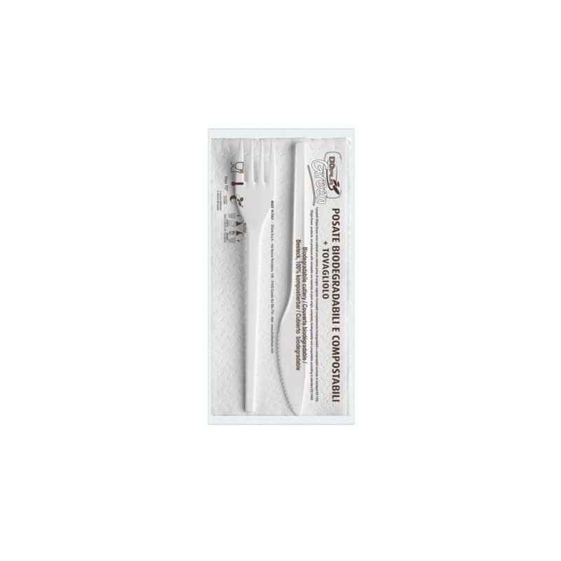 Set forchetta + coltello + tovagliolo Dopla Bis ESTABIO - 33x33 cm 2 veli - conf 100 pezzi - 3907