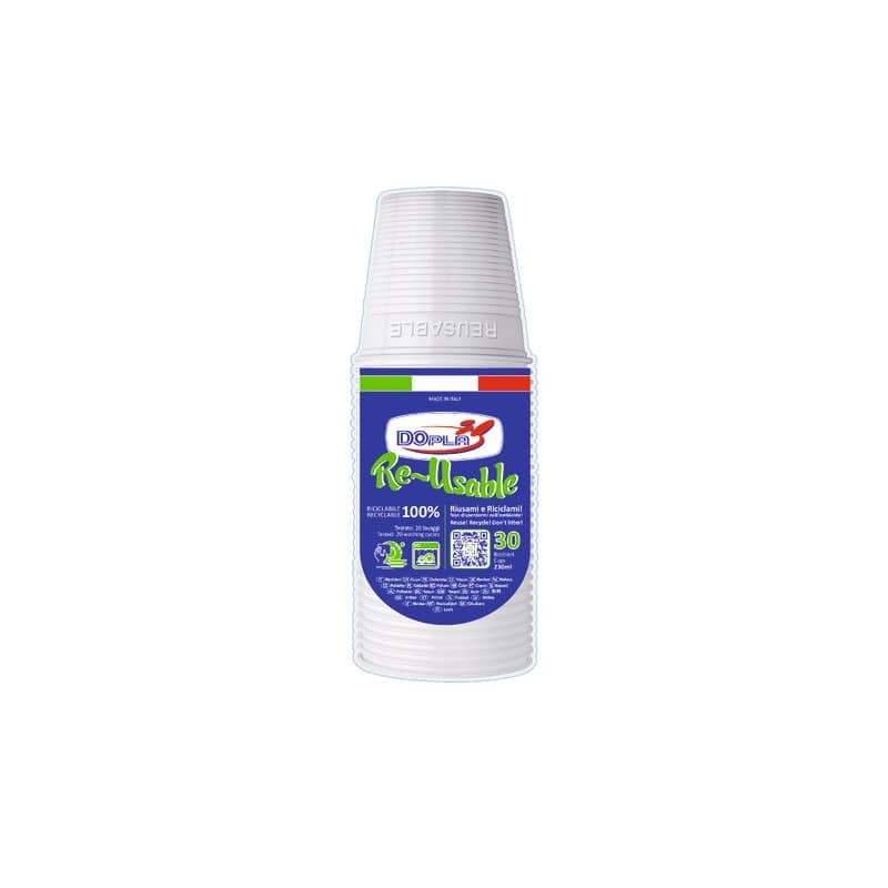 Bicchiere bianco in polistirene Dopla 230 ml - conf. da 30 pezzi - 22611 (Conf.4)