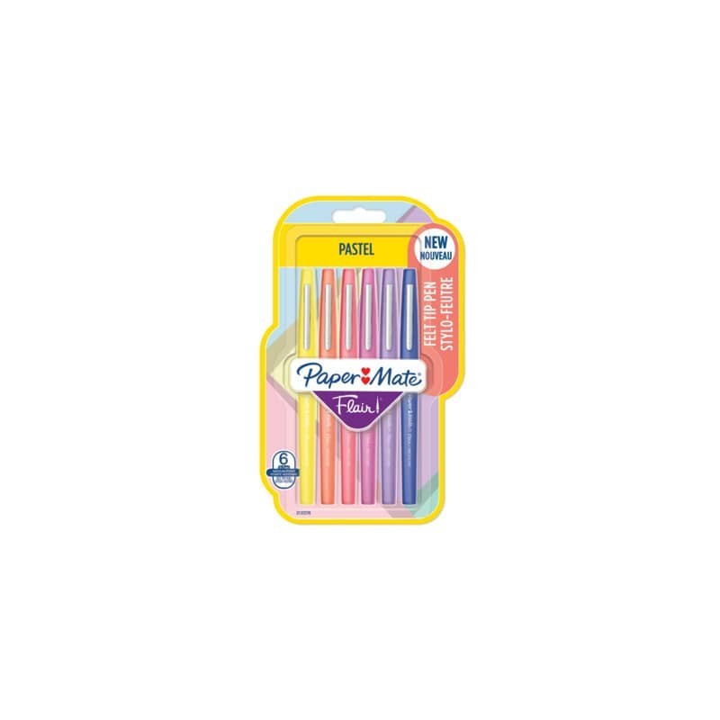 Penne punta fibra Paper Mate Flair/Nylon pastel 1.1 M - tratto 0,7 mm - assortiti blister da 6 pezzi- 2137276