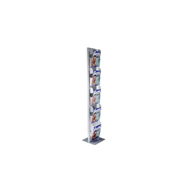 Espositore Menhir da terra TECNOSTYL A4 in alluminio a 5 scomparti 33x33x173 cm silver - MIC102