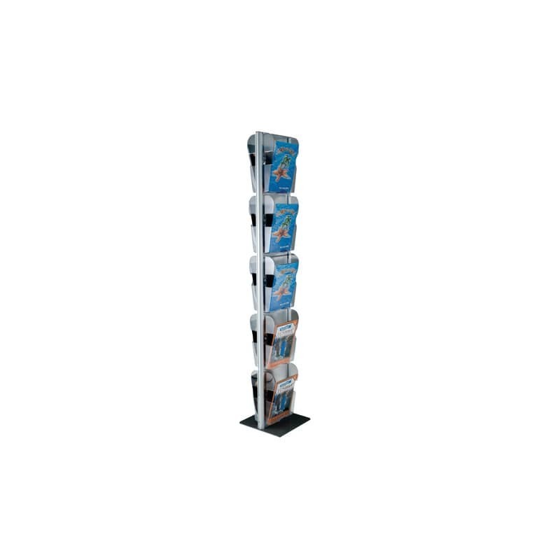 Espositore da terra porta depliant Menhir Tecnostyl A4 in alluminio con 10 scomparti 33x33x173 cm silver MIC103
