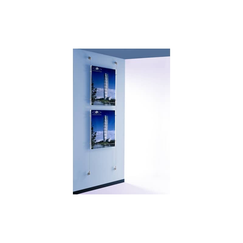 Sistema a cavetto per 2 pannelli porta-avvisi Tecnostyl in acril. 50x70cm elem. fiss. allumin. silver - SC215070V