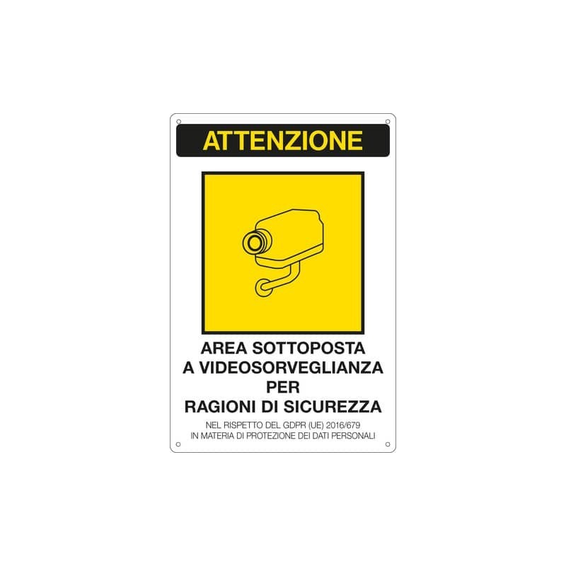 Cartello area video 20x30 cm Immagine gialla Cartelli Segnalatori "Area sottoposta a videosorveglianza" - 33378