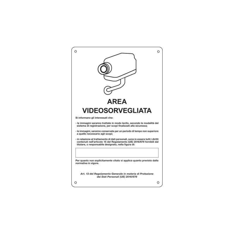Cartello area video 20x30 cm Immagine bianca Cartelli Segnalatori "Area sottoposta a videosorveglianza" - 33328