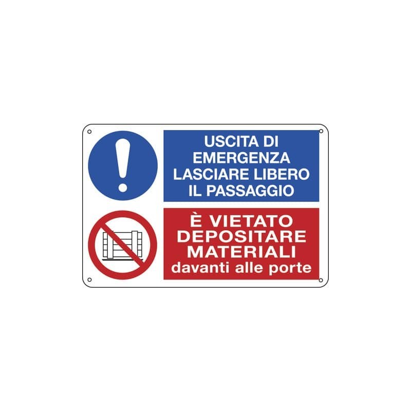 Cartello informativo 30x20 cm Cartelli Segnalatori "Uscita d'emergenza, lasciare libero il passaggio" - E3541