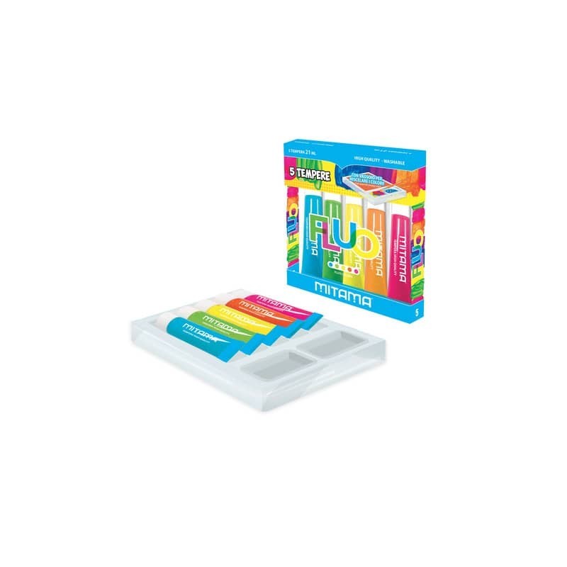 Tempera Mitama Più Lavabile - colori fluo assortiti - conf. 5 tubetti da 21 ml - 62869