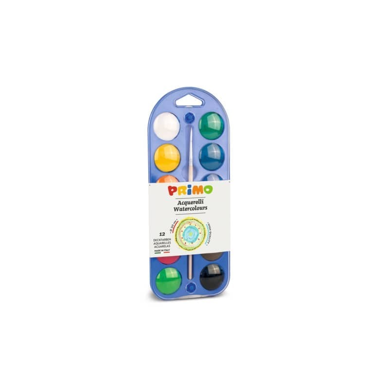 Acquerelli Ø 30 mm Primo - scatola da 12+1 pennello - con coperchio tavolozza assortiti - 107A12A (Conf.5)