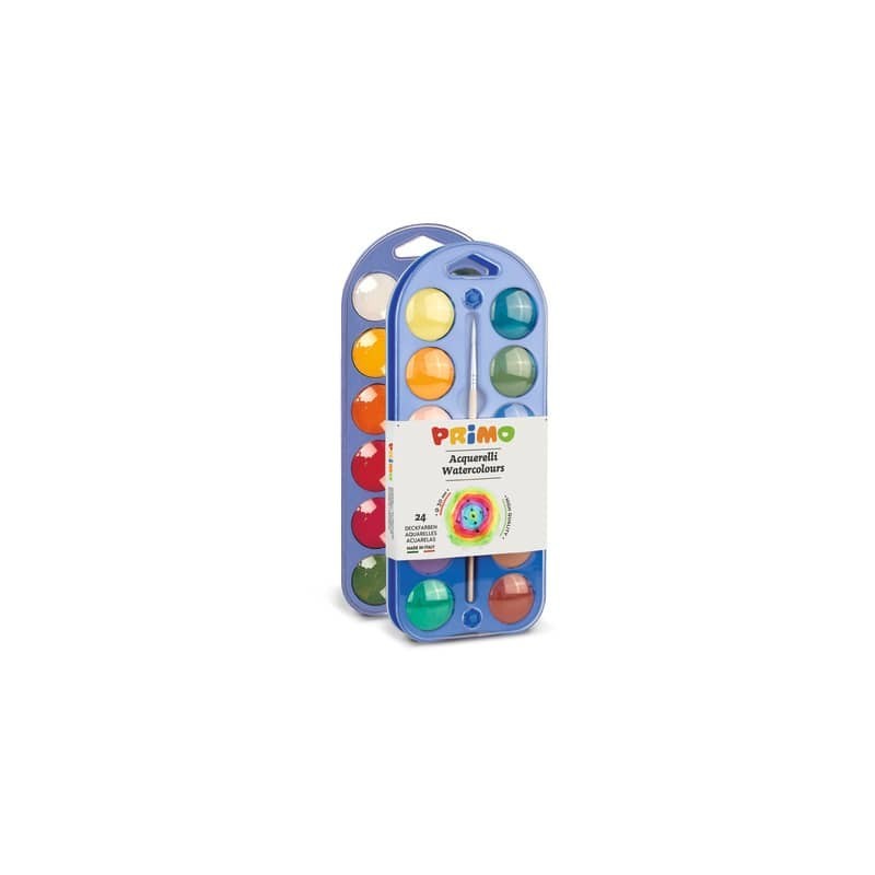 Acquerelli Ø 30 mm Primo - scatola da 24+1 pennello - con coperchio tavolozza assortiti - 108A24A (Conf.5)