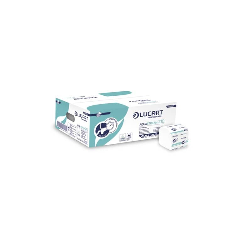 Carta igienica interfogliata 2 veli Lucart Professional Aquastream 210 conf. 40 pacchetti da 210 foglietti