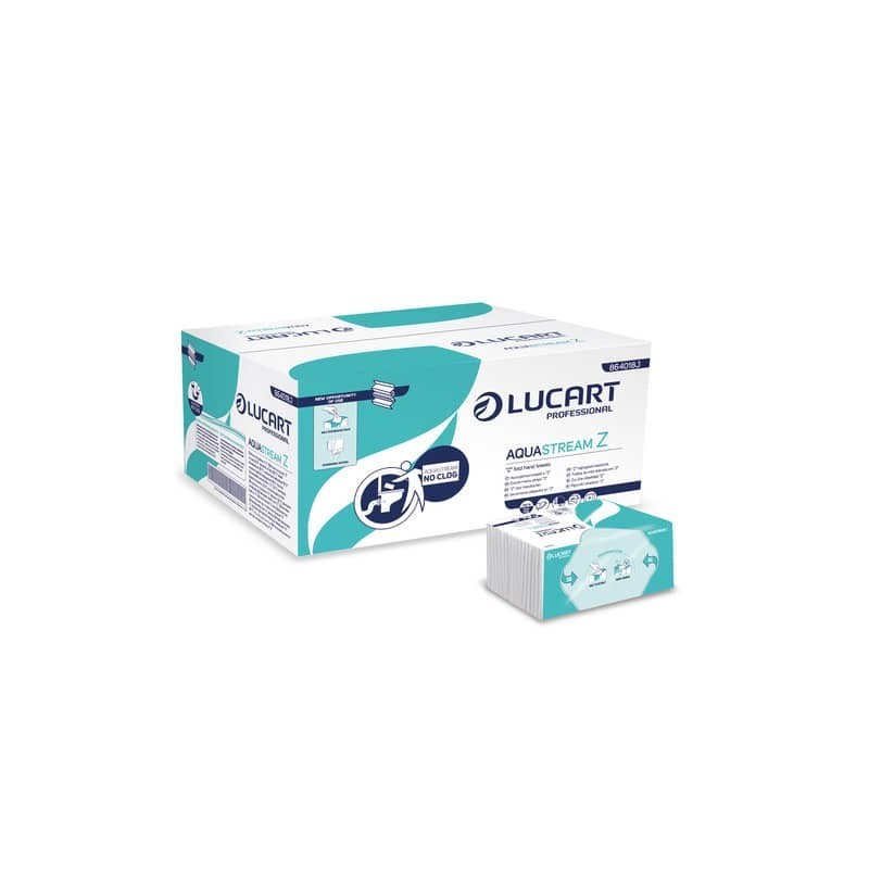 Asciugamano 2 veli Aquastream piegato a "Z" - conf. 15 pacchetti Lucart Professional 242 foglietti - 864018U