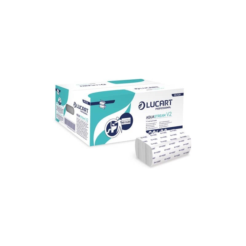 Asciugamano 2 veli Aquastream piegato a "V" - conf. 20 pacchetti Lucart Professional 170 foglietti - 863129