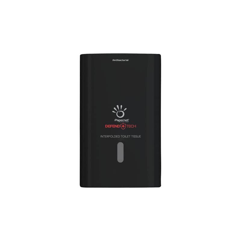 Dispenser antibatterico per carta igienica interfogliata Defend Tech - 26,5x16,5x13,5 cm Papernet nero - 416157