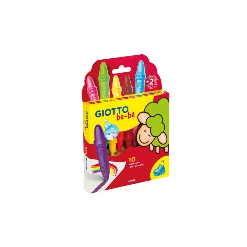Pastelloni a cera colori assortiti + appuntapastellone conf. 10 pezzi Giotto Bebè assortiti - F477900