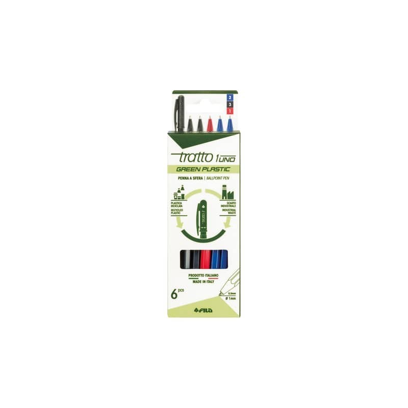 Penna a sfera Tratto 1 Green Plastic - conf. 6 pezzi in 3 colori assortiti - F04010000