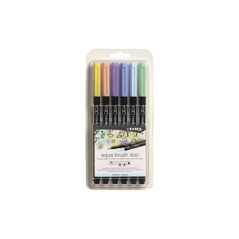 Pennarelli AQUA BRUSH DUO Set 6 pennarelli confezione appendibile Lyra colori pastel - L6521061