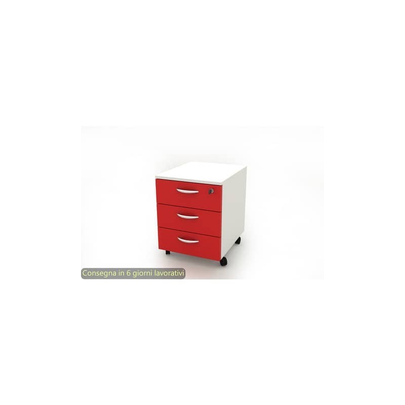 Cassettiera a 3 cassetti su ruote 17020 41x50xH.52,2 cm Artexport struttura bianca/frontalini rossi - 17020/3R/3T