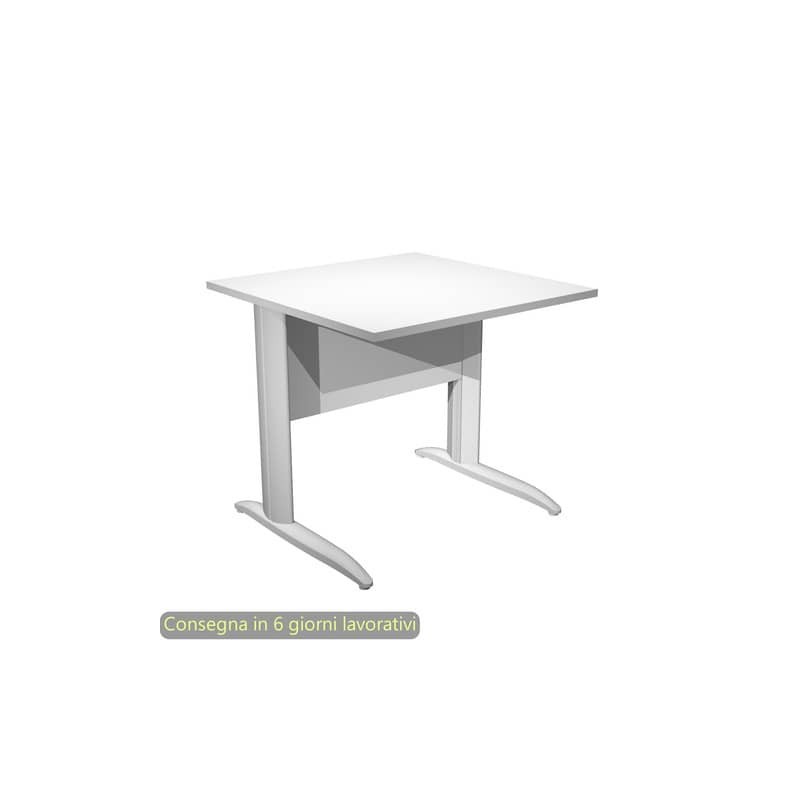 Scrivania piano bianco 80x80xH.72 cm gamba a L in metallo grigio alluminio linea Presto Artexport - 001K2/3/AA
