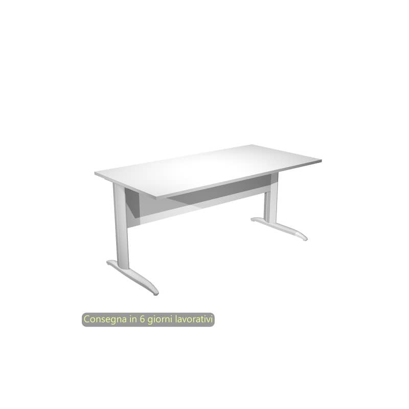 Scrivania piano bianco 160x80xH.72 cm gamba a L in metallo grigio alluminio linea Presto Artexport - 003K2/3/AA