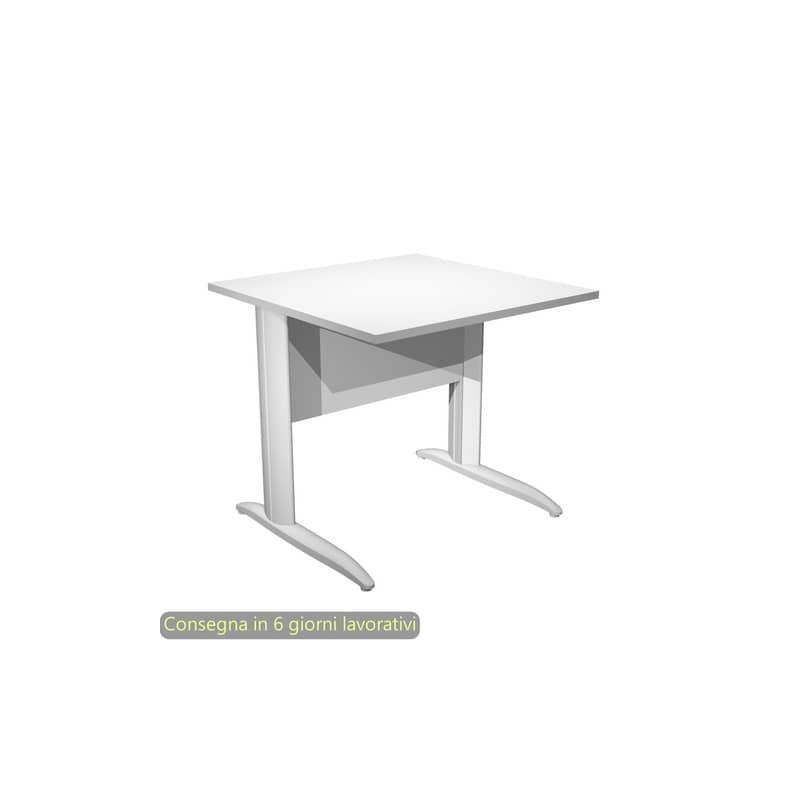 Scrivania piano bianco 80x80xH.72 cm gamba a L in metallo bianco opaco linea Presto Artexport - 001K2/3/AN