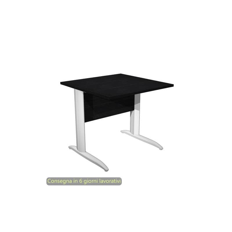Scrivania piano nero venato frassino 80x80xH.72 cm gamba a L in metallo bianco opaco Presto Artexport 001K2/8/AN