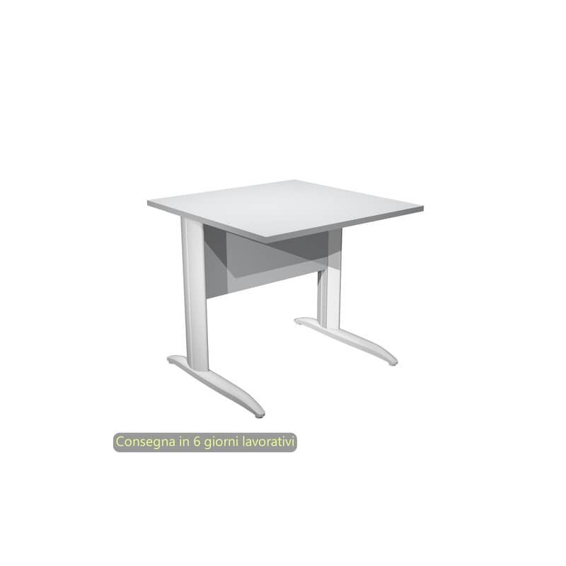 Scrivania piano grigio 80x80xH.72 cm gamba a L in metallo bianco opaco linea Presto Artexport - 001K2/9/AN