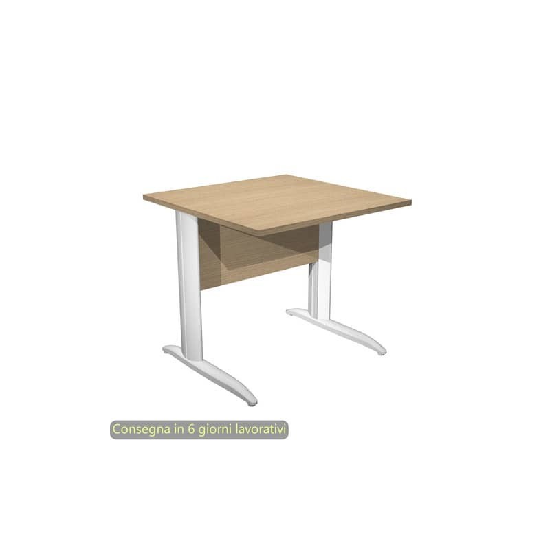 Scrivania piano rovere 80x80xH.72 cm gamba a L in metallo bianco opaco linea Presto Artexport - 001K2/C/AN