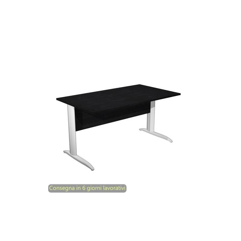 Scrivania piano nero venato frassino 140x80xH.72 cm gamba a L in metallo bianco opaco Presto Artexport 002K2/8/AN