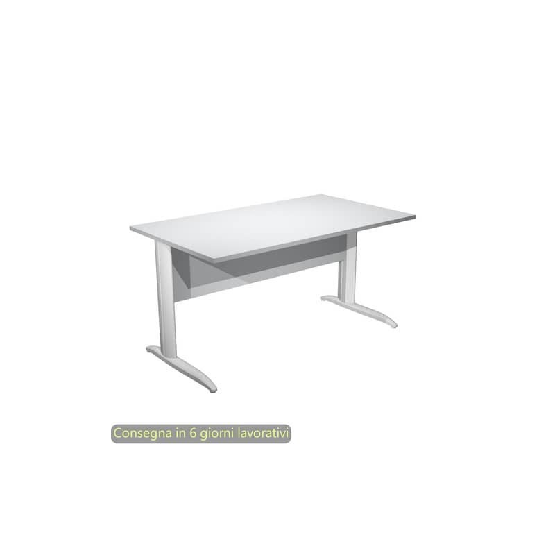 Scrivania piano grigio 140x80xH.72 cm gamba a L in metallo bianco opaco linea Presto Artexport - 002K2/9/AN