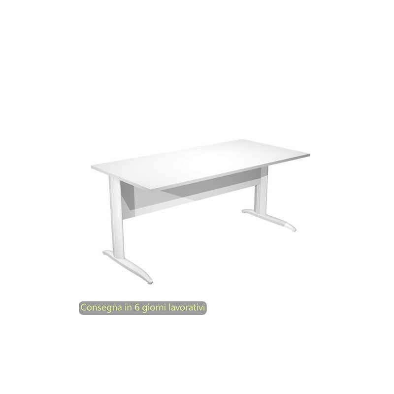 Scrivania piano bianco 160x80xH.72 cm gamba a L in metallo bianco opaco linea Presto Artexport - 003K2/3/AN