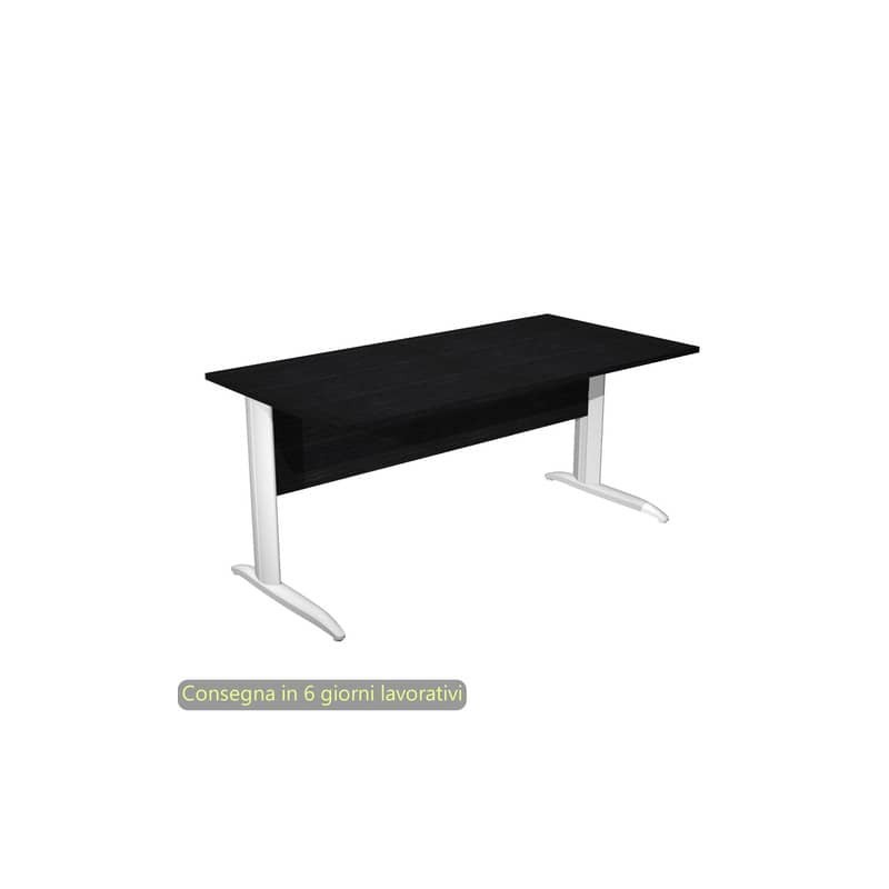 Scrivania piano nero venato frassino 160x80xH.72 cm gamba a L in metallo bianco opaco Presto Artexport 003K2/8/AN