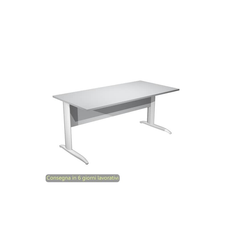 Scrivania piano grigio 160x80xH.72 cm gamba a L in metallo bianco opaco linea Presto Artexport - 003K2/9/AN