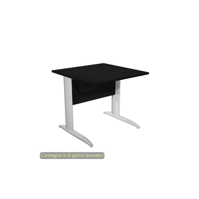 Scrivania piano nero venato frassino 80x80xH.72 cm gamba a L in metallo effetto cromato Presto - 001K2/8/AR