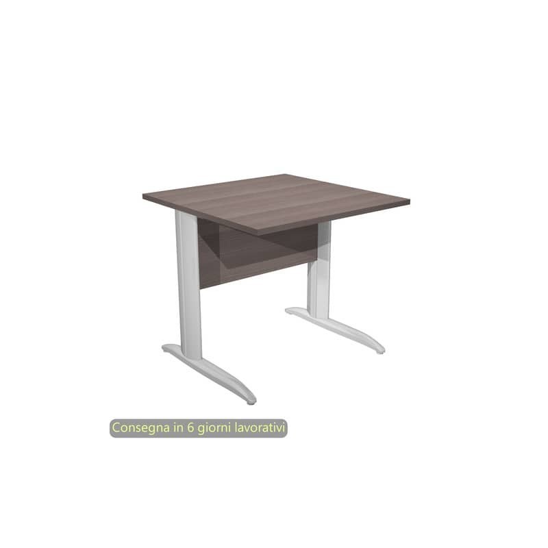 Scrivania piano frassino toscano 80x80xH.72 cm gamba a L in metallo effetto cromato Presto - 001K2/F/AR