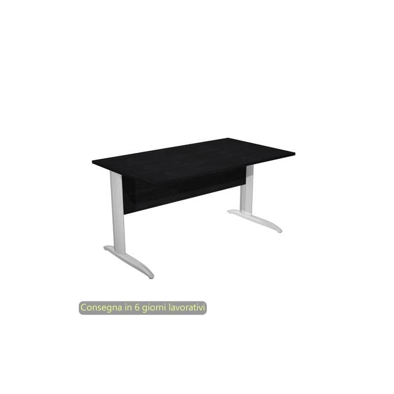 Scrivania piano nero venato frassino 140x80xH.72 cm gamba a L in metallo effetto cromato Presto - 002K2/8/AR
