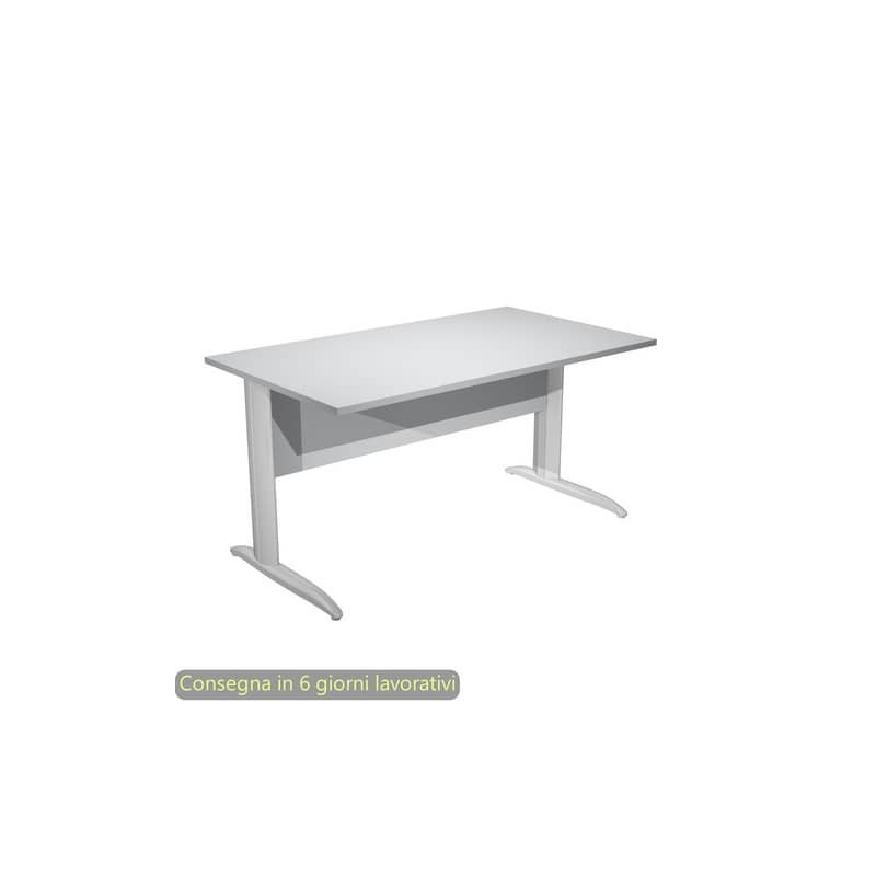 Scrivania piano grigio 140x80xH.72 cm gamba a L in metallo effetto cromato linea Presto Artexport - 002K2/9/AR