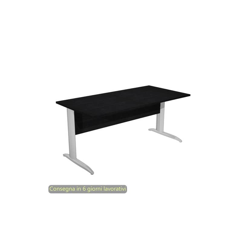 Scrivania piano nero venato frassino 160x80xH.72 cm gamba a L in metallo effetto cromato Presto - 003K2/8/AR