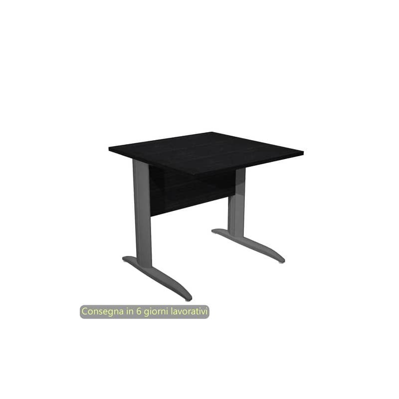 Scrivania piano nero venato frassino 80x80xH.72 cm gamba a L in metallo antracite opaco Presto - 001K2/8/AF