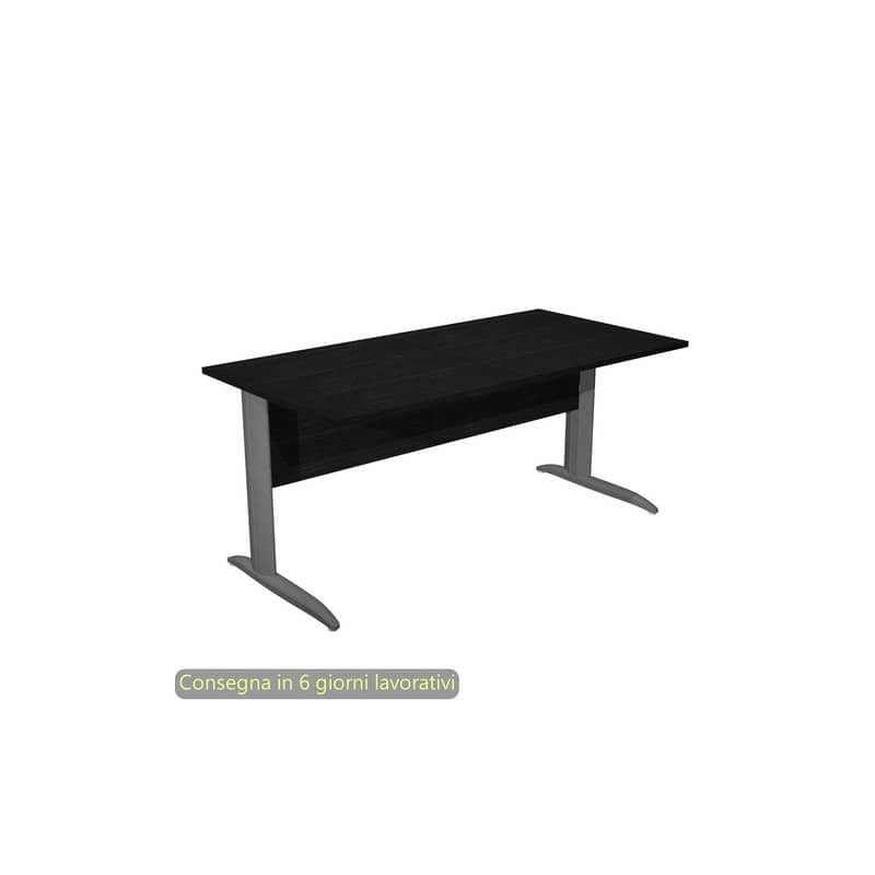 Scrivania piano nero venato frassino 160x80xH.72 cm gamba a L in metallo antracite opaco Presto - 003K2/8/AF