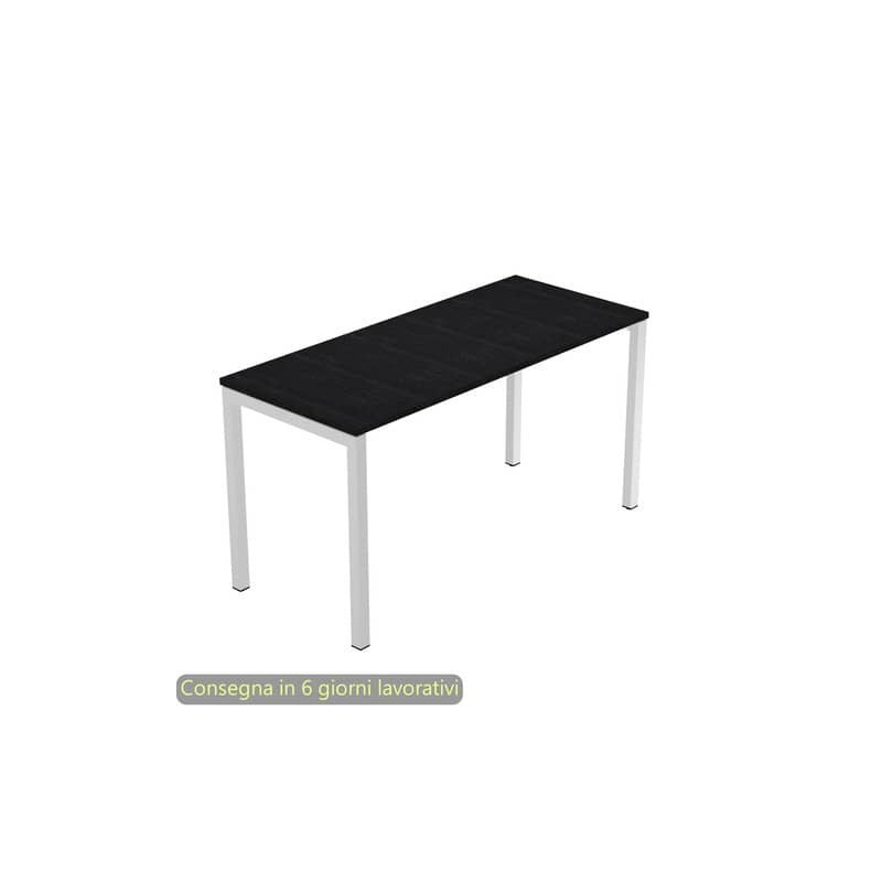 Scrivania piano nero venato frassino 140x60xH.72,5 cm gamba a ponte metallo grigio linea Presto Venere Plus - 652/8