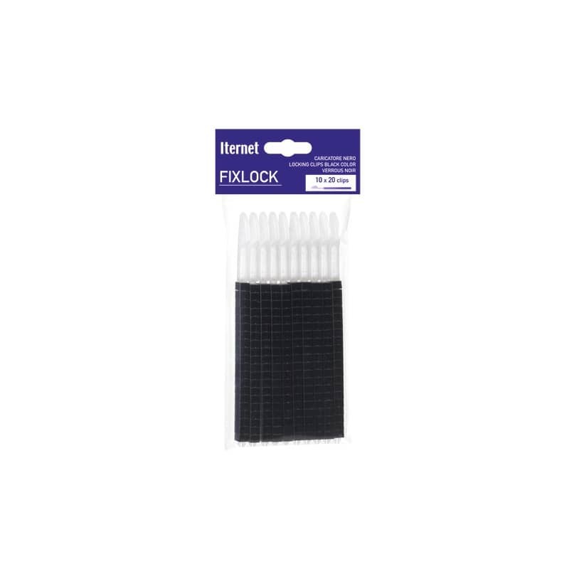 Caricatore per fascettatrice FIXLOCK - Conf. 10 caricatori da 20 clips Iternet nero - 0073