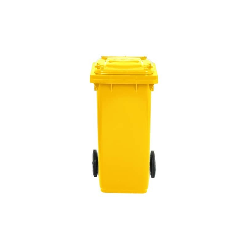 Bidone carrellato per raccolta differenziata 120 lt con coperchio PEHD Mobil Plastic giallo - 1/120/5-GIA