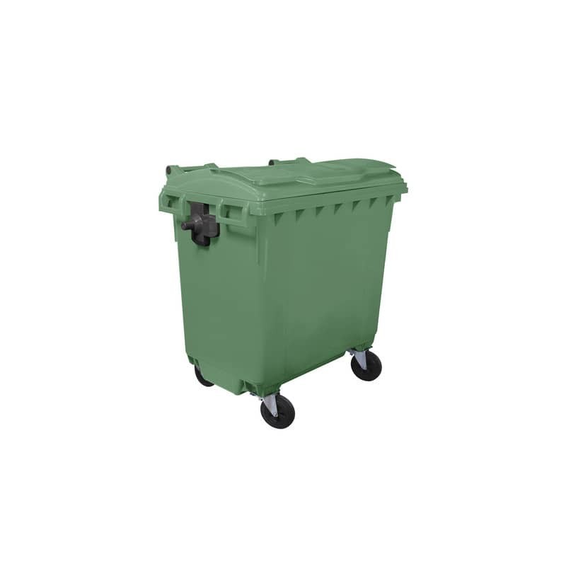 Cassonetto portarifiuti carrellato 770 lt con coperchio piano e maniglie a labbro Mobil Plastic verde - 1/770/5-VEB