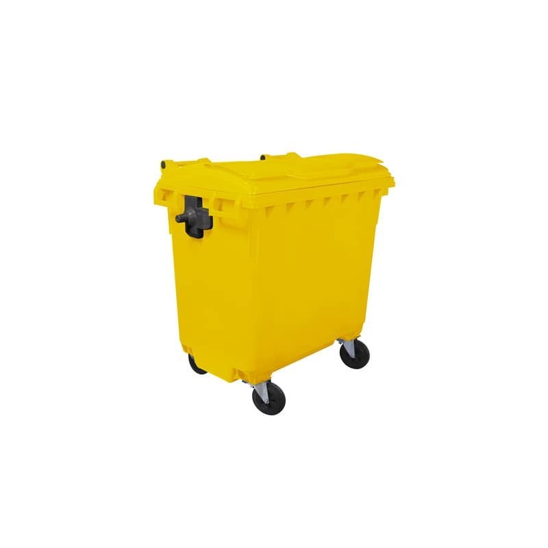 Cassonetto portarifiuti carrellato 770 lt con coperchio piano e maniglie a labbro Mobil Plastic giallo -