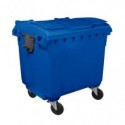 Cassonetto portarifiuti carrellato 1100 lt con coperchio piano e maniglie a labbro Mobil Plastic blu - 1/1100/5-BLB