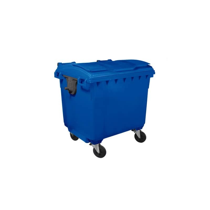 Cassonetto portarifiuti carrellato 1100 lt con coperchio piano e maniglie a labbro Mobil Plastic blu - 1/1100/5-BLB