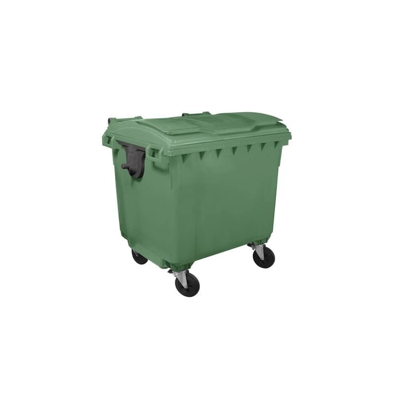 Cassonetto portarifiuti carrellato 1100 lt con coperchio piano e maniglie a labbro Mobil Plastic verde