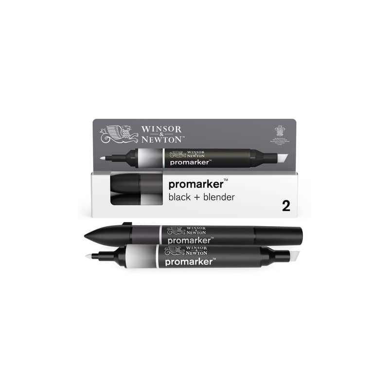 Set pennarello Winsor&Newton Promarker nero + pennarello blender doppia punta fine-larga - 0290148