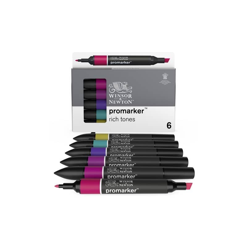 Pennarelli Winsor&Newton Promarker doppia punta fine-larga - conf. 6 pz colori forti assortiti - 0290111