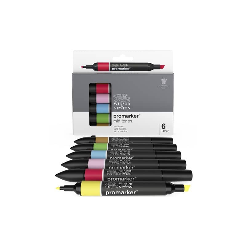 Pennarelli Winsor&Newton Promarker doppia punta fine-larga - conf. 6 pz colori tenui assortiti - 0290112